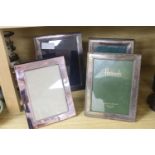 3 silver plated frames and one other, 19.5 x 14.5cm, 18 x 13cm, 17 x 12cm and 17 x 11.5cm