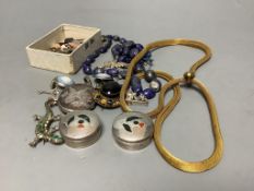 Mixed jewellery and silver including a pair of Edwardian silver and Scottish hardstone inset pill