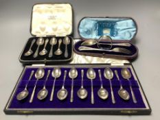 A cased Victorian silver christening trio, Martin, Hall & Co, Sheffield & London, 1879 and two