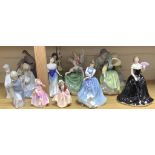 A group of ceramic figurines, various,comprising eight Royal Doulton figures, 'Buttercup' HN