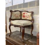 An Edwardian carved beech corner chair, width 50cm, height 75cm