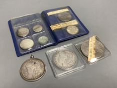 Two USA silver dollars, 1883 and 1903, a Chinese 1914 silver dollar, sundry Chinese and Taiwanese