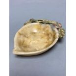 A Chinese polychrome soapstone 'peach' brush washer, Italian Collection label, length 11cm
