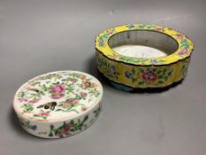 An 18th/19th century Canton enamel stand and a famille rose cover