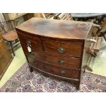 A Regency mahogany bow-fronted chest of drawers(reduced in height), width 89cm, depth 46cm, height