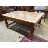 A 19th century rectangular pine two drawer kitchen table, width 169cm, depth 117cm, height 79cm