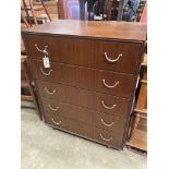 A Meredew Furniture five drawer teak chest, width 76cm, depth 45cm, height 96cm