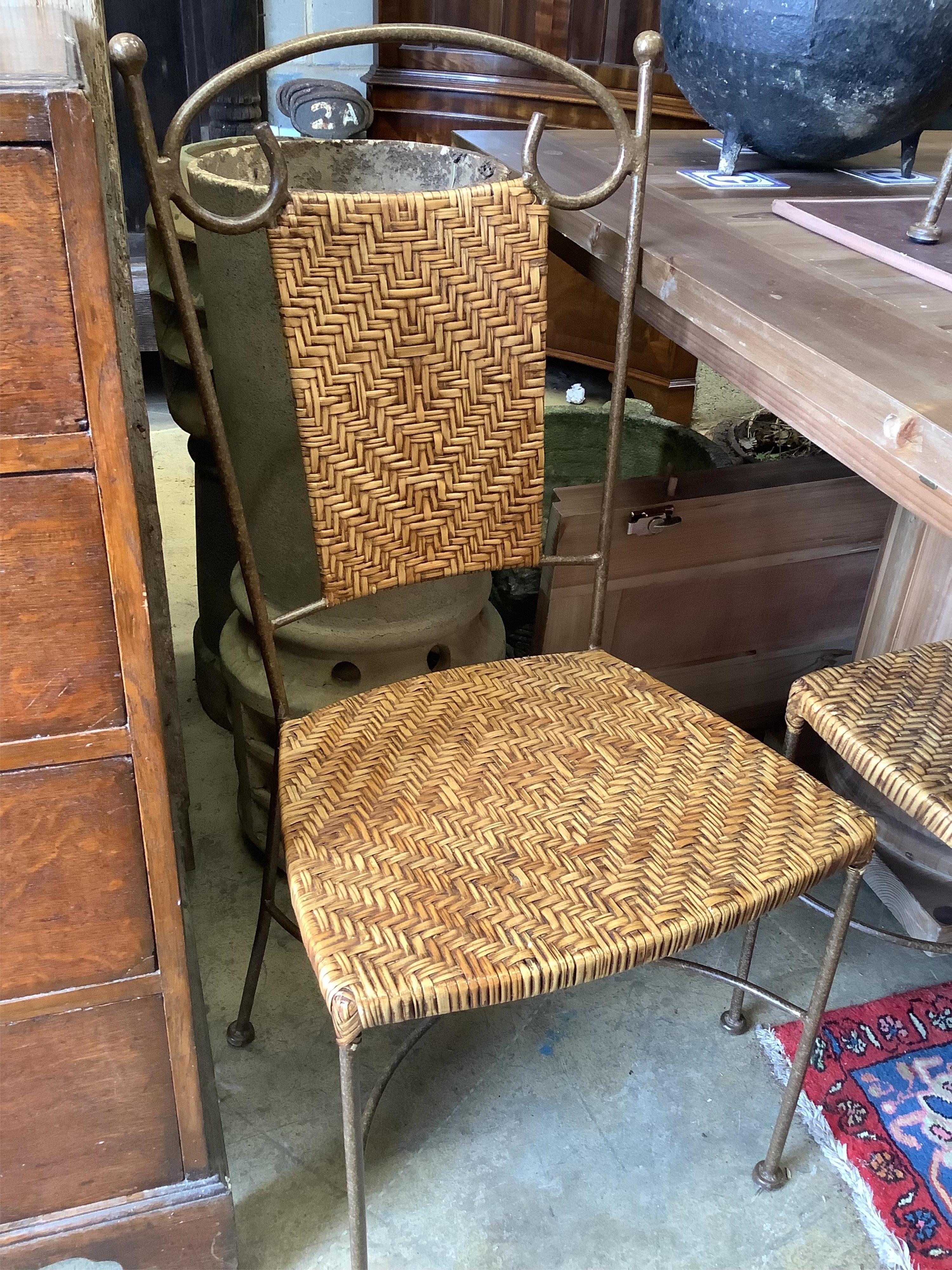 A set of contemporary wrought iron and rattan dining chairs - Image 2 of 3