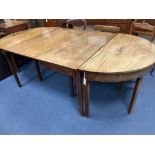 A George III mahogany D end extending dining table, 300cm extended, width 120cm, height 71cm