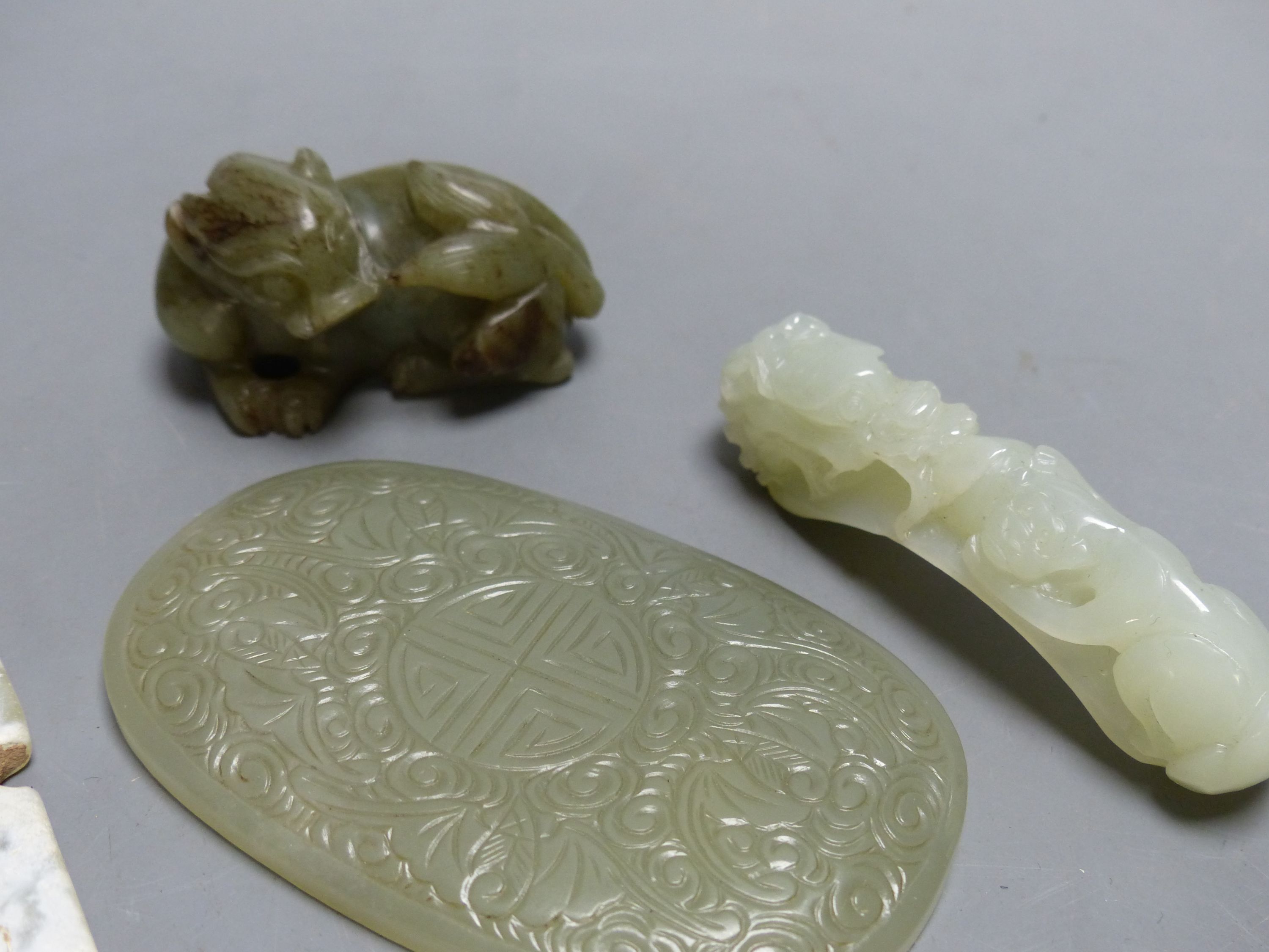 Six Chinese jade or hardstone carvings, longest 13.5cm - Image 4 of 5