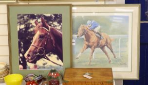 S.L. Crawford, limited edition print, Nashwan, signed by the jockey, 50 x 65cm and a photograph of