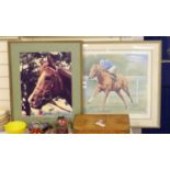 S.L. Crawford, limited edition print, Nashwan, signed by the jockey, 50 x 65cm and a photograph of