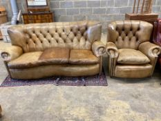 A three-seater Chesterfield leather settee, length 180cm, depth 100cm, height 84cm and a matching