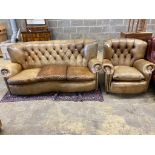 A three-seater Chesterfield leather settee, length 180cm, depth 100cm, height 84cm and a matching