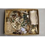 A quantity of mixed silver and costume jewellery including cultured pearl and paste set starburst