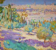 § David Graham, oil on canvas, Overlooking Jerusalem, signed, 48 x 54cm