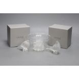 A Lalique 'Nogent' bowl and two frosted glass models of birds, 'Singing Robin' and 'Worried Robin',