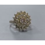 A twenty-five stone graduated cluster diamond ring, claw-set in platinum, size M, gross weight 5.7