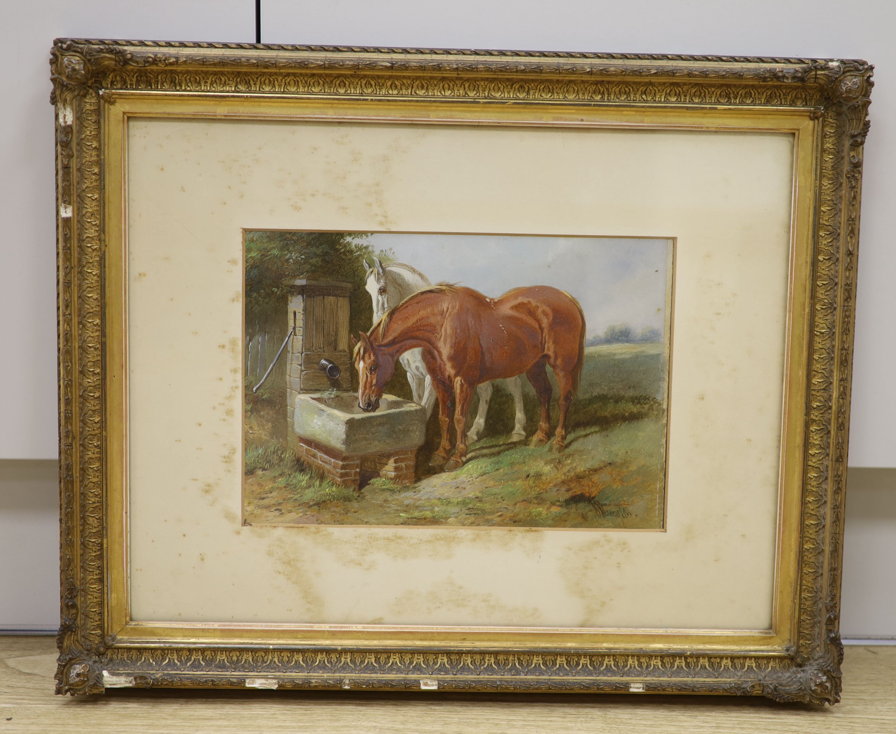 John Sturgess (1839-1903), oil on card, 'Members of The Blue Ribbon Army'; horses watering, signed, - Image 2 of 4