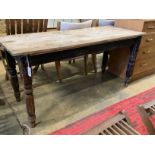 A Victorian rectangular pine kitchen table, width 150cm, depth 58cm, height 71cm