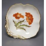 A Crown Derby shell shaped botanical dish, painted with a wild poppy, c.1820, length 25cm