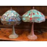 Two Tiffany style stained glass table lamps larger 45cm high