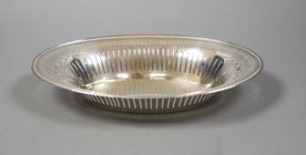 A continental (800 standard marked) pierced dish of oval form, 29.4cm,7.5oz.