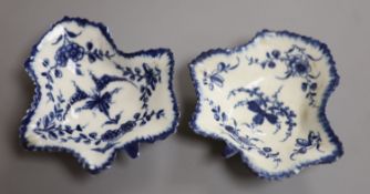 A pair of Worcester leaf shaped pickle dishes, painted with pickle leaf vine pattern, c.1770,