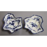 A pair of Worcester leaf shaped pickle dishes, painted with pickle leaf vine pattern, c.1770,