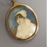 A 19th century French oval portrait miniature on ivory, framed, 6 x 5cm