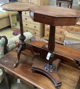 An octagonal mahogany wine / side table, width 40cm, height 74cm together with a mahogany wine