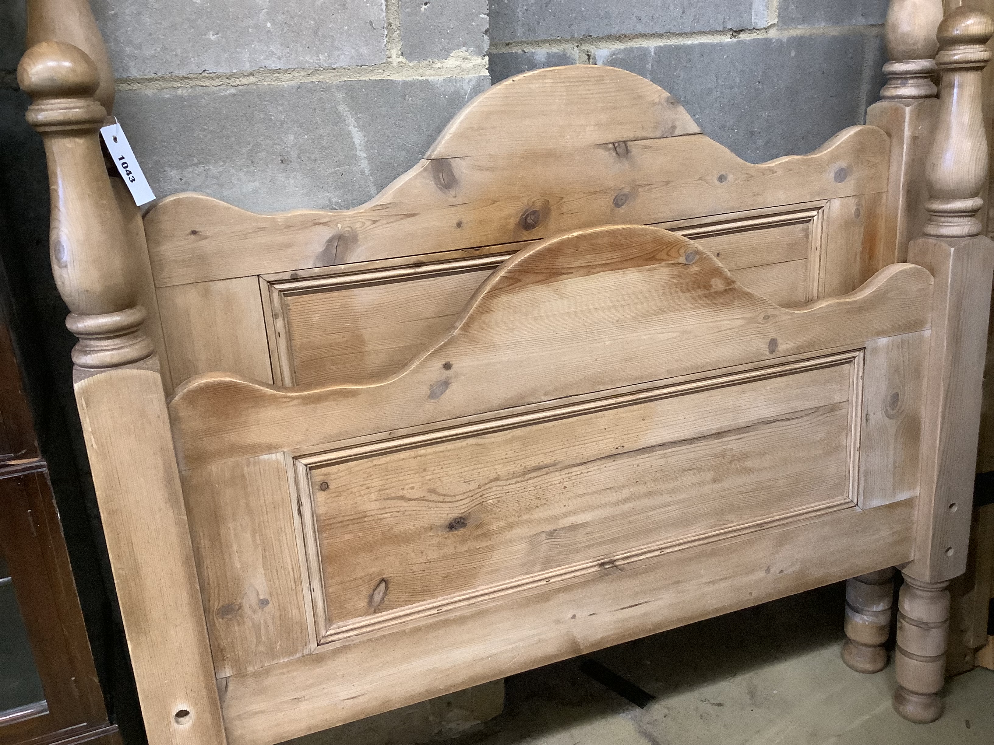 A Victorian style pine single bed frame, width 104cm - Image 2 of 3