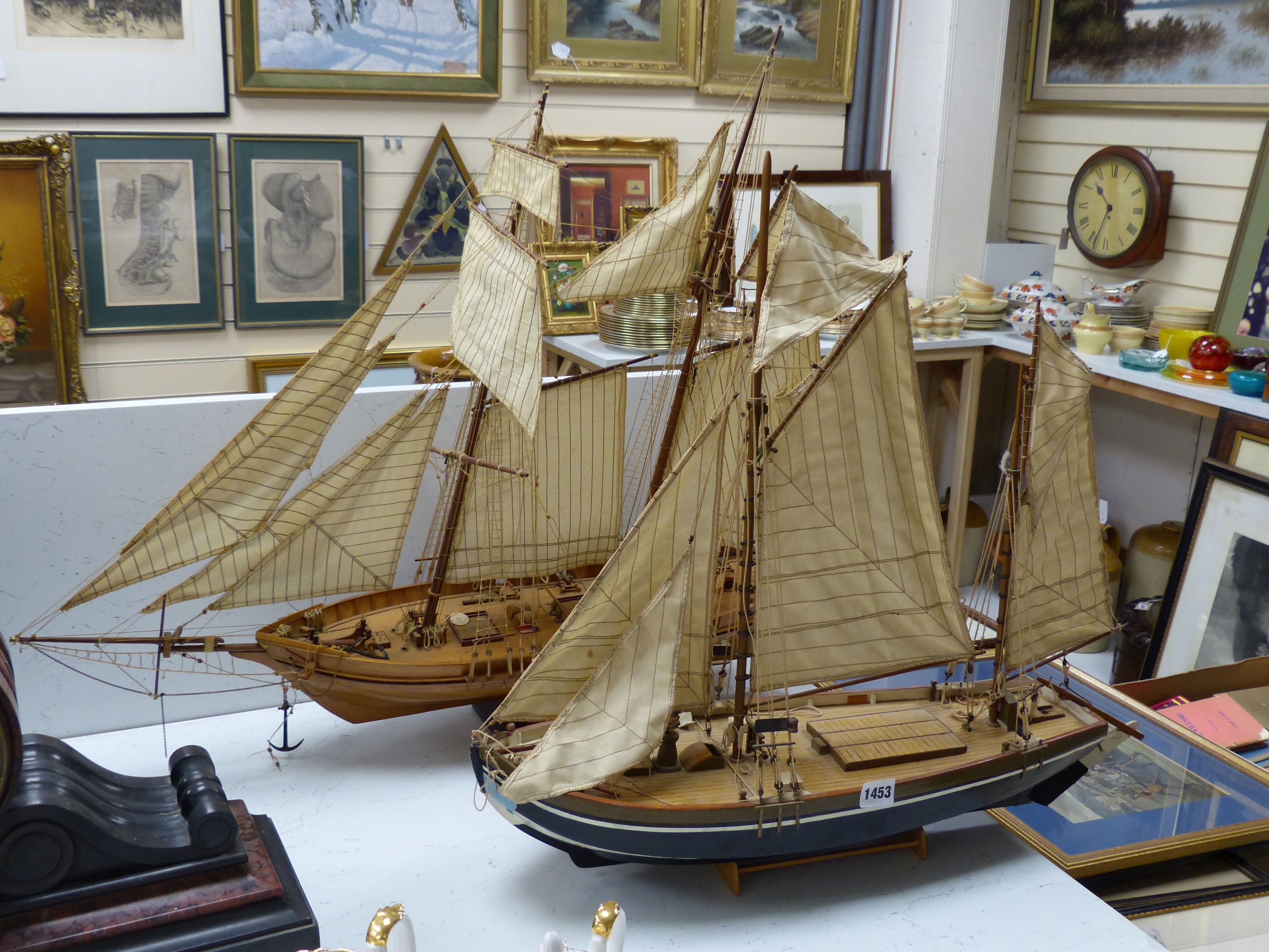 Two scratch built model boats, a clipper and a barge, larger 90 cm - Image 2 of 5