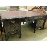 A 1920's Chippendale revival mahogany pedestal desk, length 166cm, depth 106cm, height 80cm