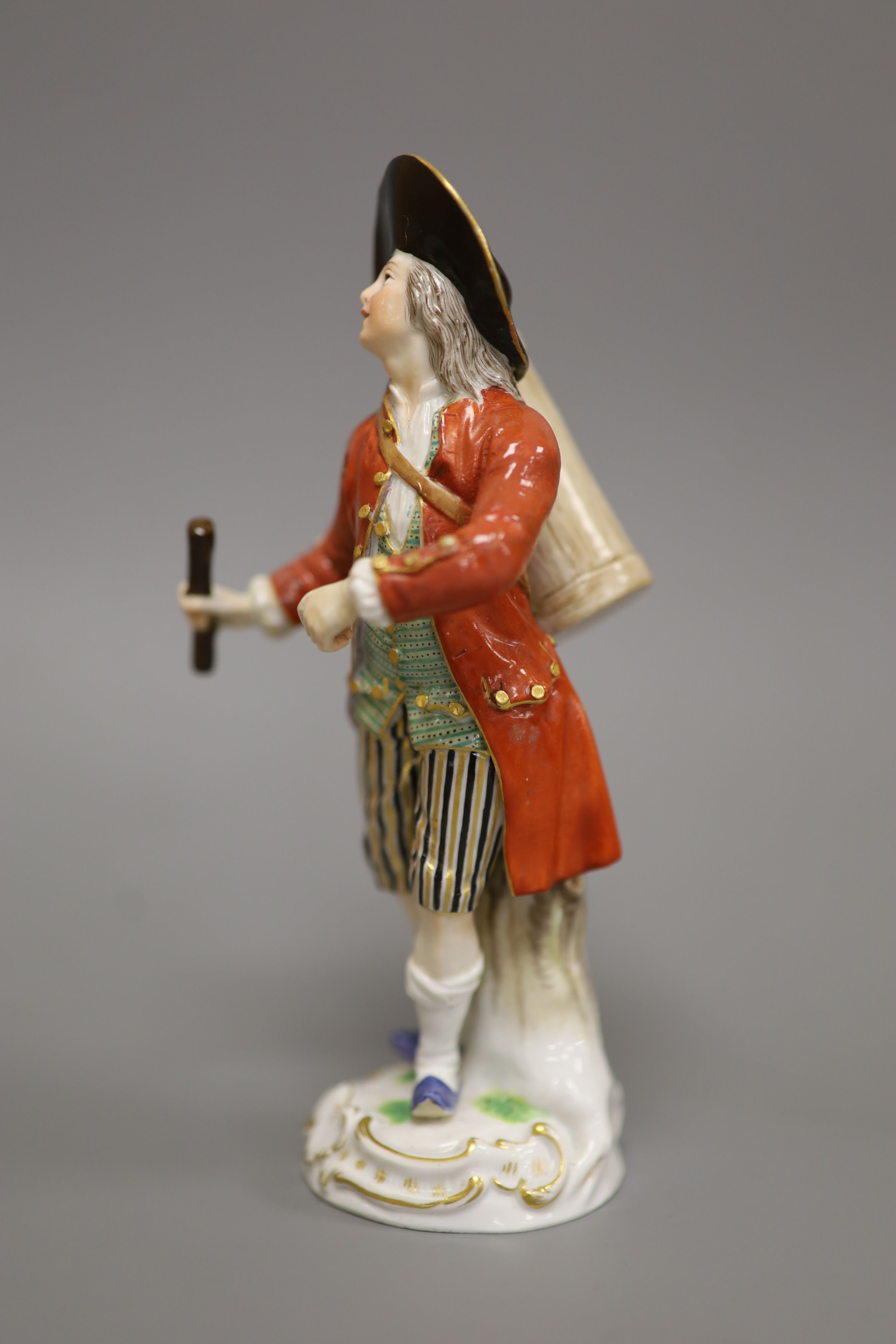 A late Meissen porcelain figure of a drummer boy, polychrome-decorated on scrolled base, height - Image 4 of 5