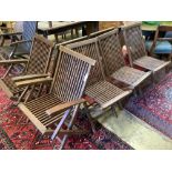 A set of eight teak folding garden chairs (two with arms)