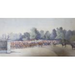 Nora Davison (Exh.1881-1900), watercolour, Troops outside Buckingham Palace, Queen Victoria's