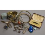 Assorted jewellery including silver pendant and costume.