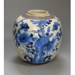 A 19th century/early 20th century Chinese blue and white crackle glaze jar, height 22cm