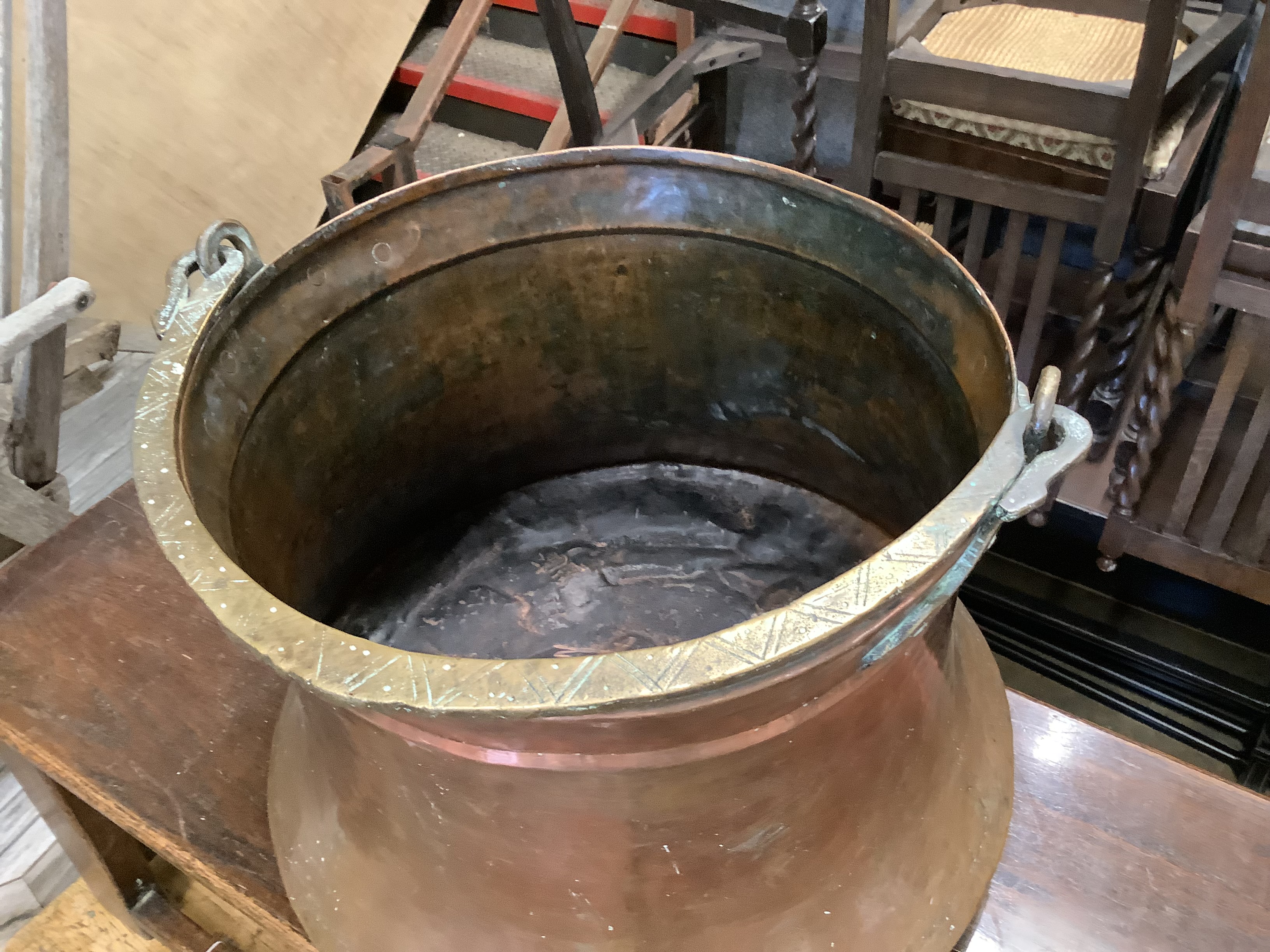 A large Eastern copper and brass cauldron, diameter 46cm, height 38cm - Image 3 of 3
