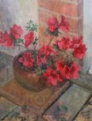 Richard Sorrell RWS, oil on board, Still life of Azaelas in a pot, signed and dated 1991, 35 x 27cm