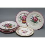 Seven French faience plates and a Dresden plate