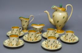 A rare 1930s Susie Cooper coffee set, pattern E283, triangular Susie Cooper Productions mark