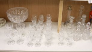 A cut glass punch bowl and a collection of table glassware, to include a late Victorian silver