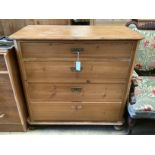 A 19th century continental pine chest of four drawers, width 99cm, depth 49cm, height 94cm