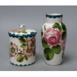 A Wemyss cabbage rose vase and an apple blossom sugar pot, tallest 16cm