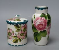 A Wemyss cabbage rose vase and an apple blossom sugar pot, tallest 16cm