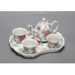 A Chinese Famille Rose miniature tea set with tray, length 18cm