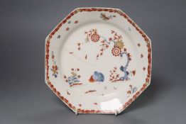 A Bow octagonal plate painted with the two quail pattern, c.1758, 21.5cm