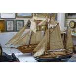 Two scratch built model boats, a clipper and a barge, larger 90 cm